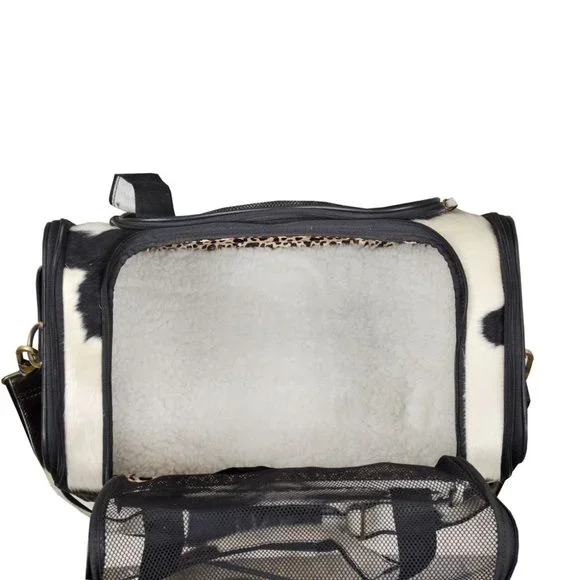 Hair On Leather Dog Carrier Shoulder Bag-Southwest Dog Travel Crossbody Bag
